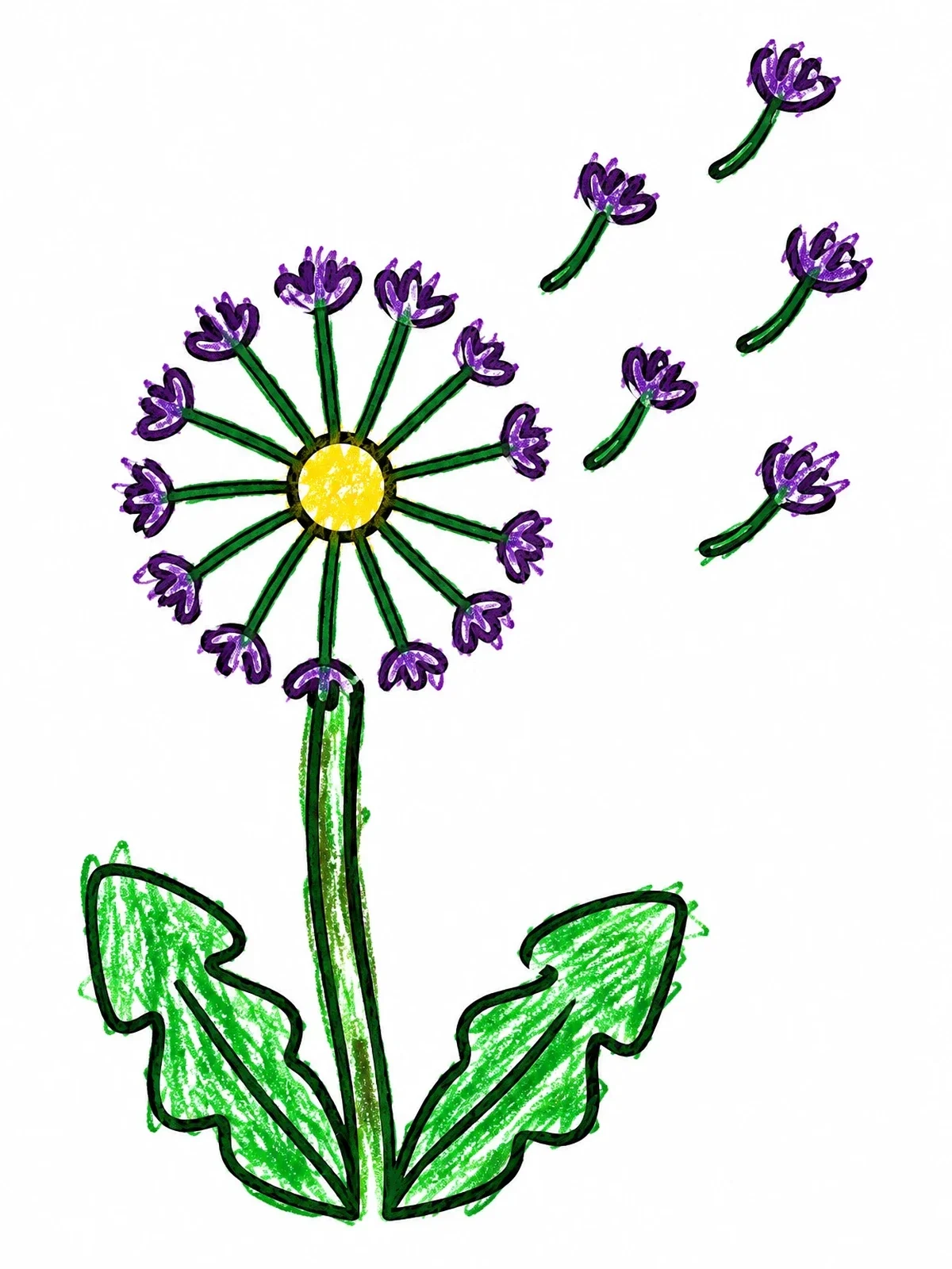 Colored example of the Dandelion Clock With Flying Seeds coloring page