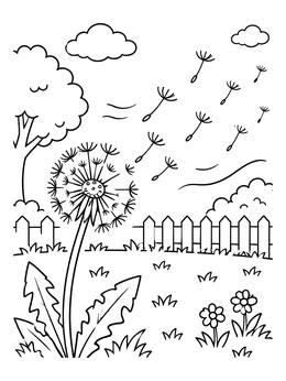 Free printable Dandelion Seeds Blowing In The Breeze coloring page