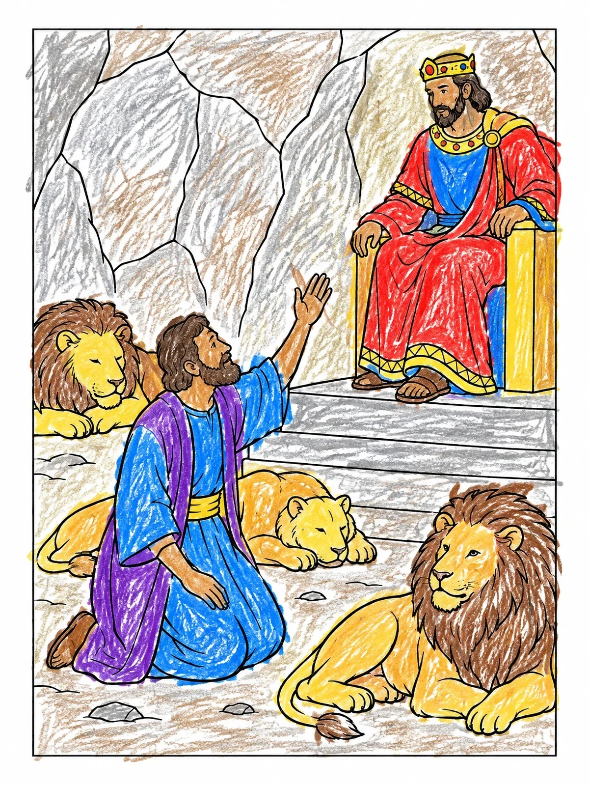 Colored example of the Daniel Speaking To King Darius coloring page