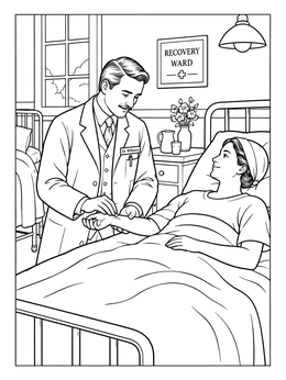 Free printable Dr. Williams Checking A Patient's Pulse coloring page