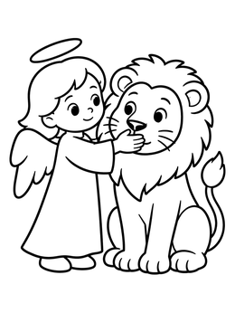 Free printable Angel And Friendly Lion coloring page