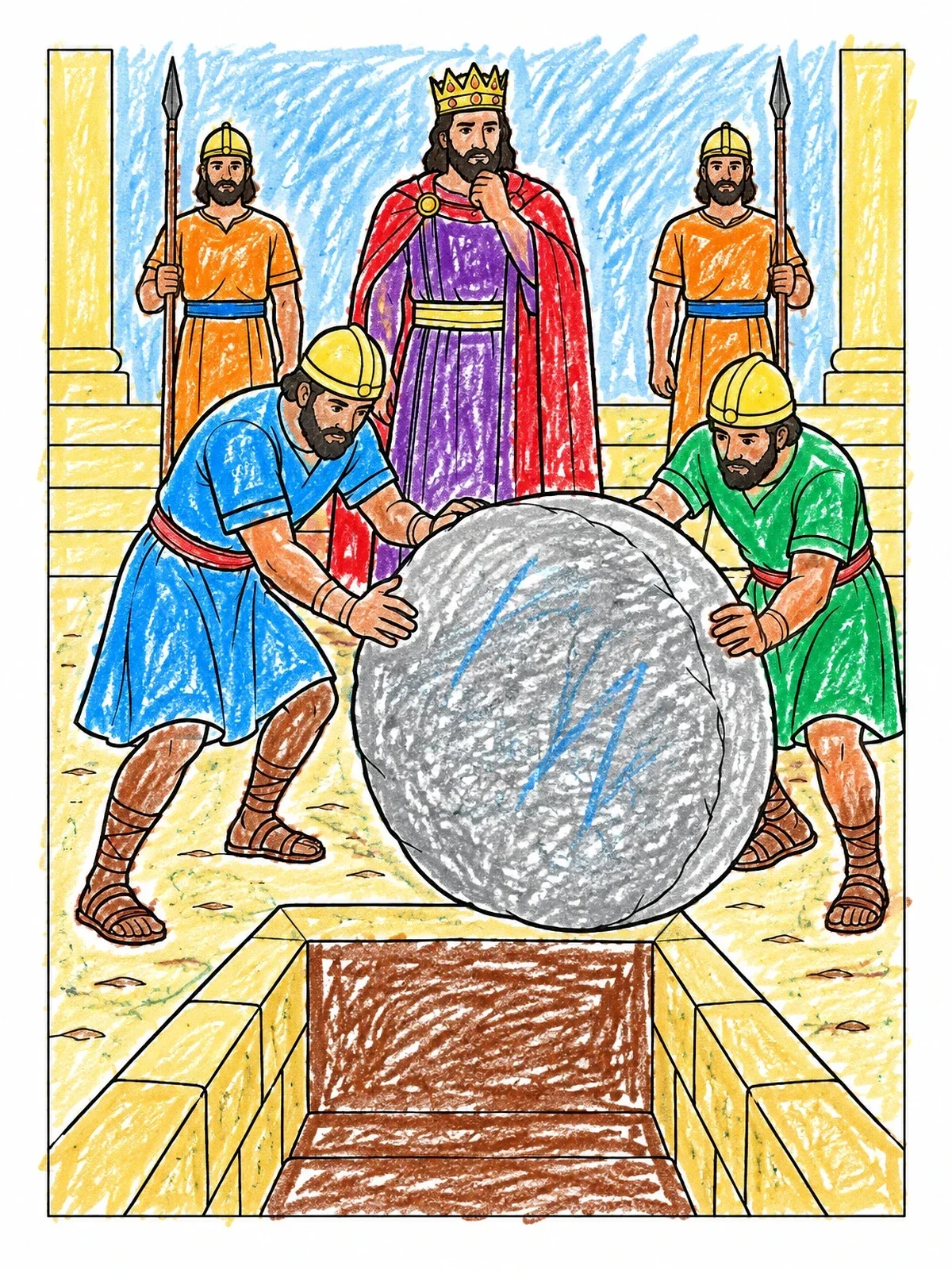 Colored example of the Guards Unsealing The Den For King Darius coloring page