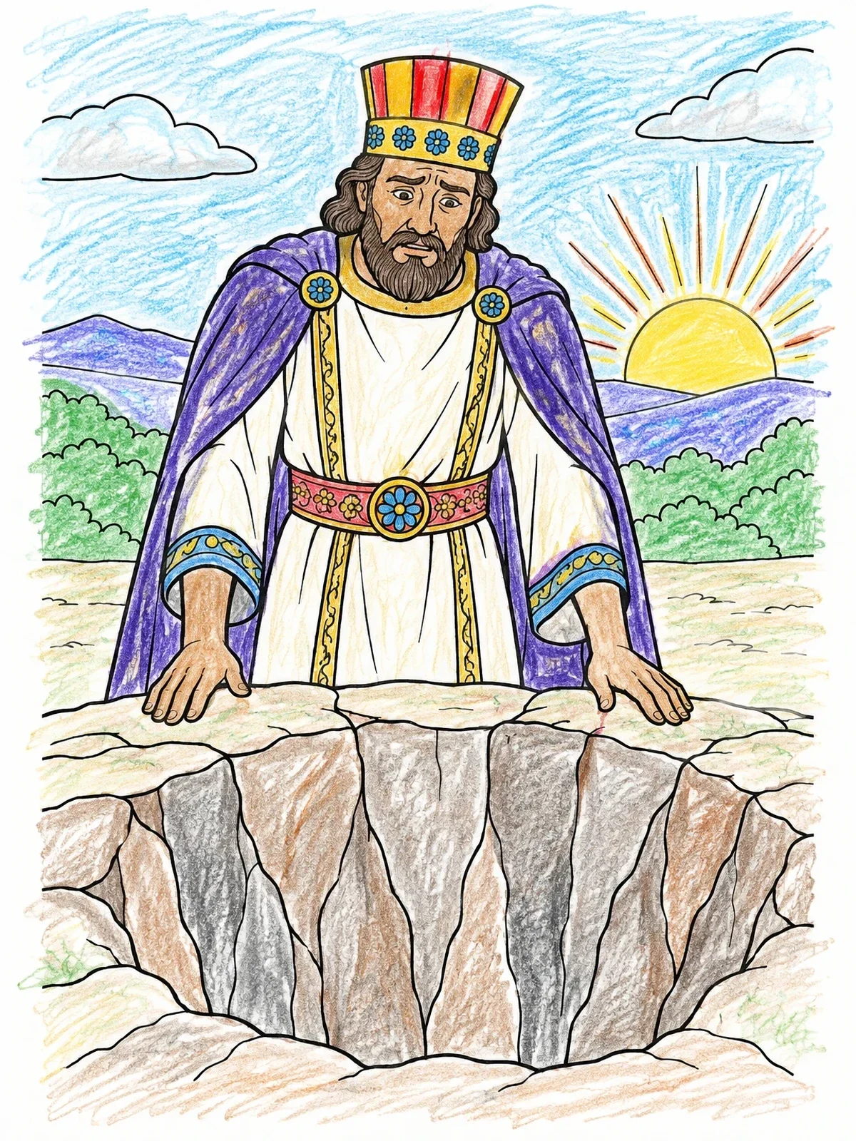 Colored example of the King Darius At The Lions Pit coloring page