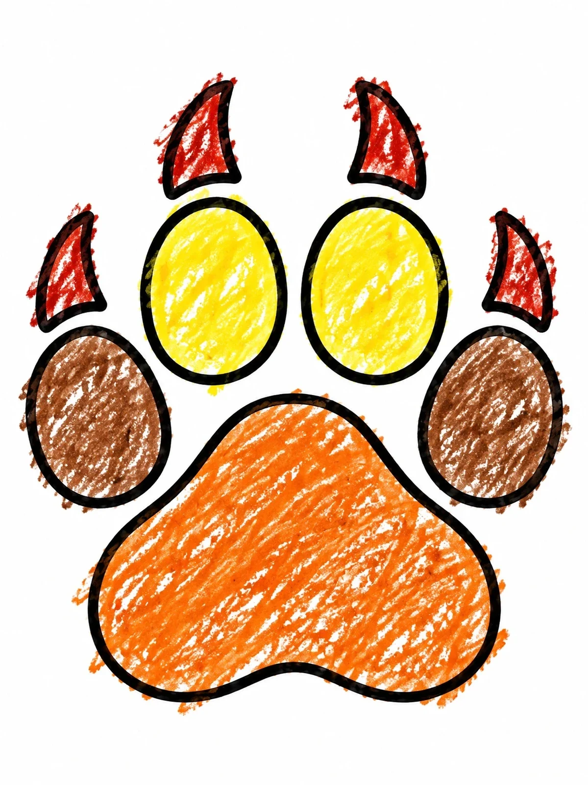 Colored example of the Big Lion Paw Print Outline coloring page