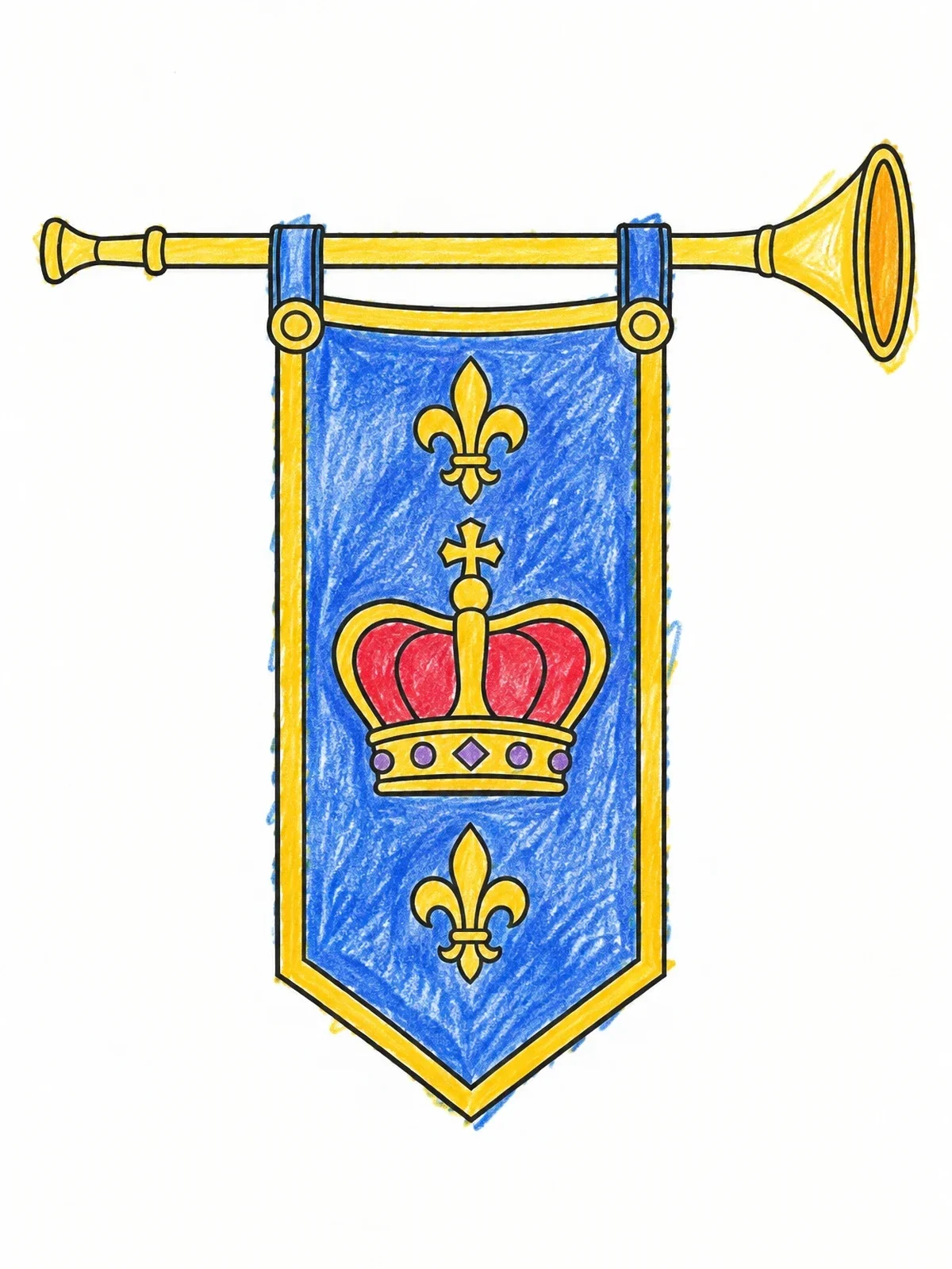 Colored example of the Royal Herald Trumpet With Banner coloring page