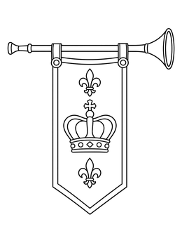 A royal herald trumpet with a crown banner in this daniel in the lions den coloring page.
