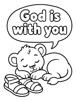 Free printable Sleeping Lion Cub And Sandals coloring page