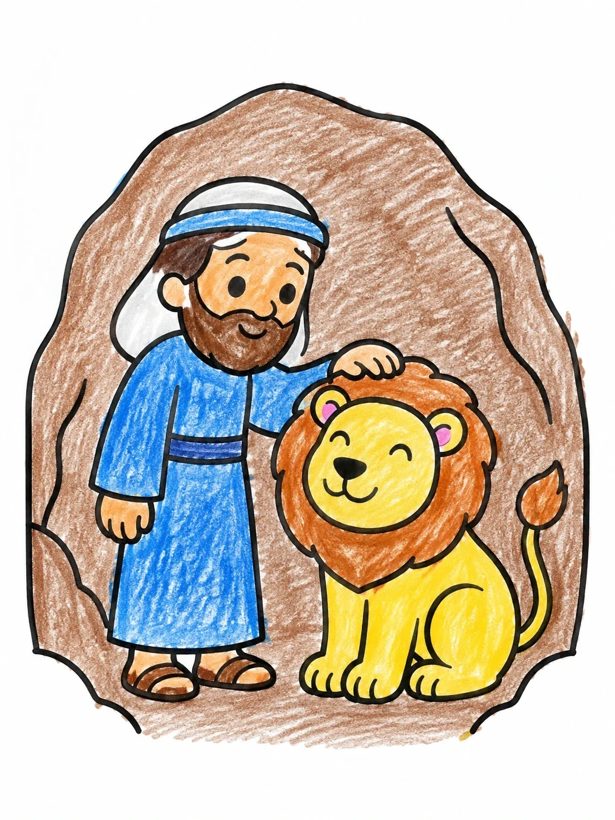 Colored example of the Daniel Petting Friendly Lion coloring page