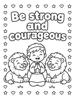 Free printable Daniel Praying With Friendly Lions coloring page