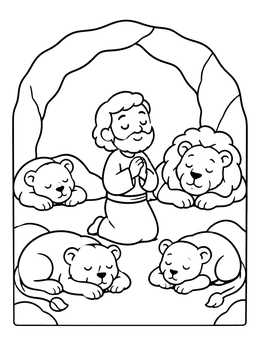Free printable Daniel Praying Among Sleeping Lions coloring page