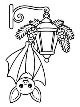Free printable Cute Bat Hanging From Winter Lantern coloring page