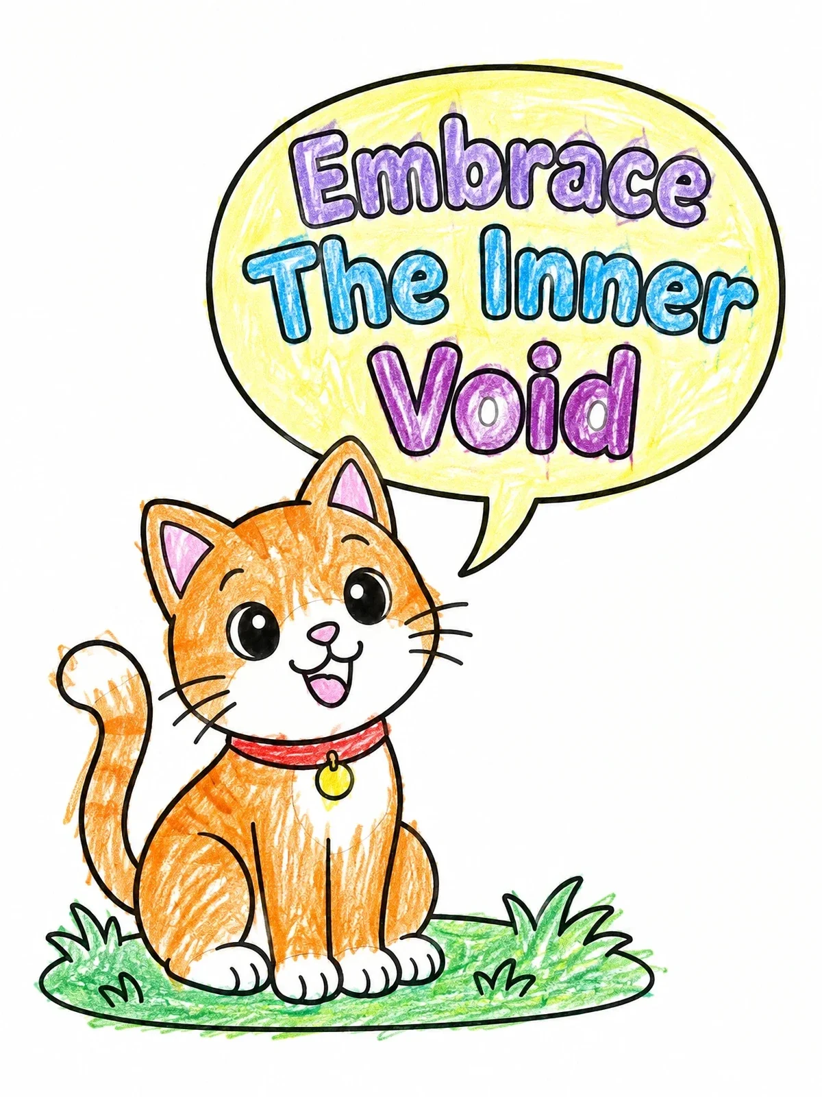 Colored example of the Cute Cat Embracing The Void coloring page