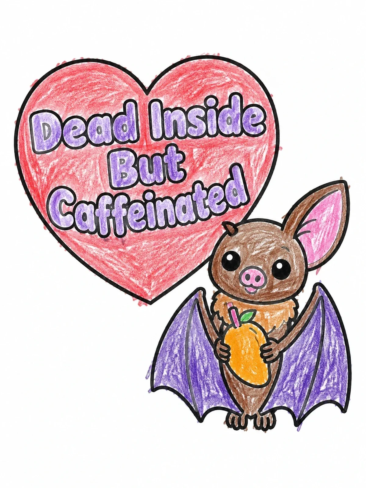 Colored example of the Cute Fruit Bat With Coffee Quote coloring page