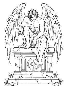 Free printable Fallen Angel On Stone Altar coloring page