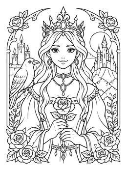 Free printable Gothic Princess With Raven And Rose coloring page
