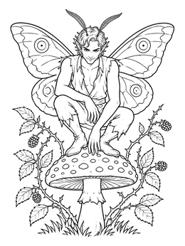 Free printable Moth Fairy On Spotted Mushroom coloring page