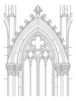 An ornate gothic archway on this dark coloring page.