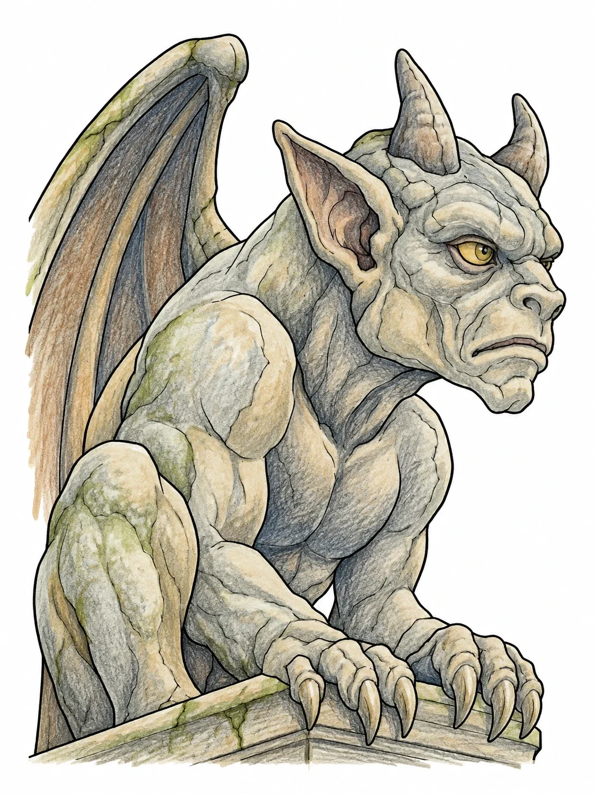 Colored example of the Perched Stone Gargoyle Statue coloring page