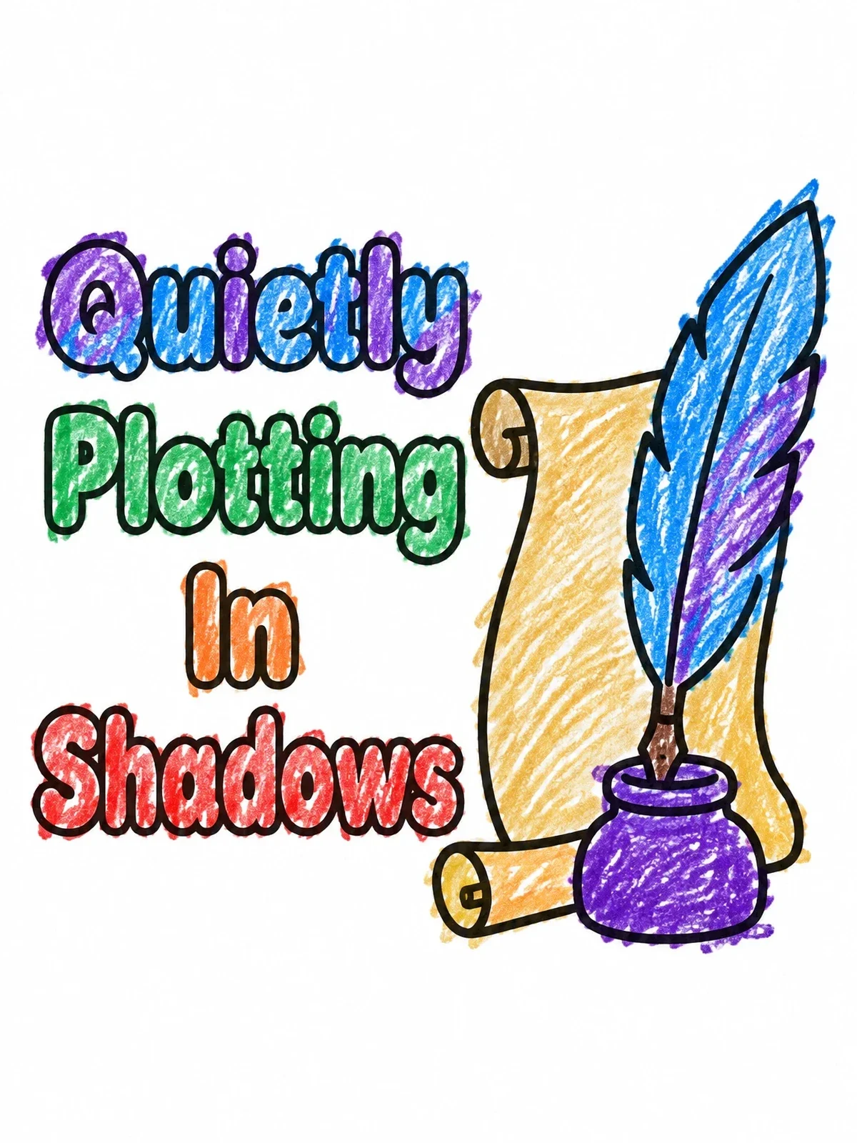 Colored example of the Quill, Ink Pot And Ancient Scroll coloring page