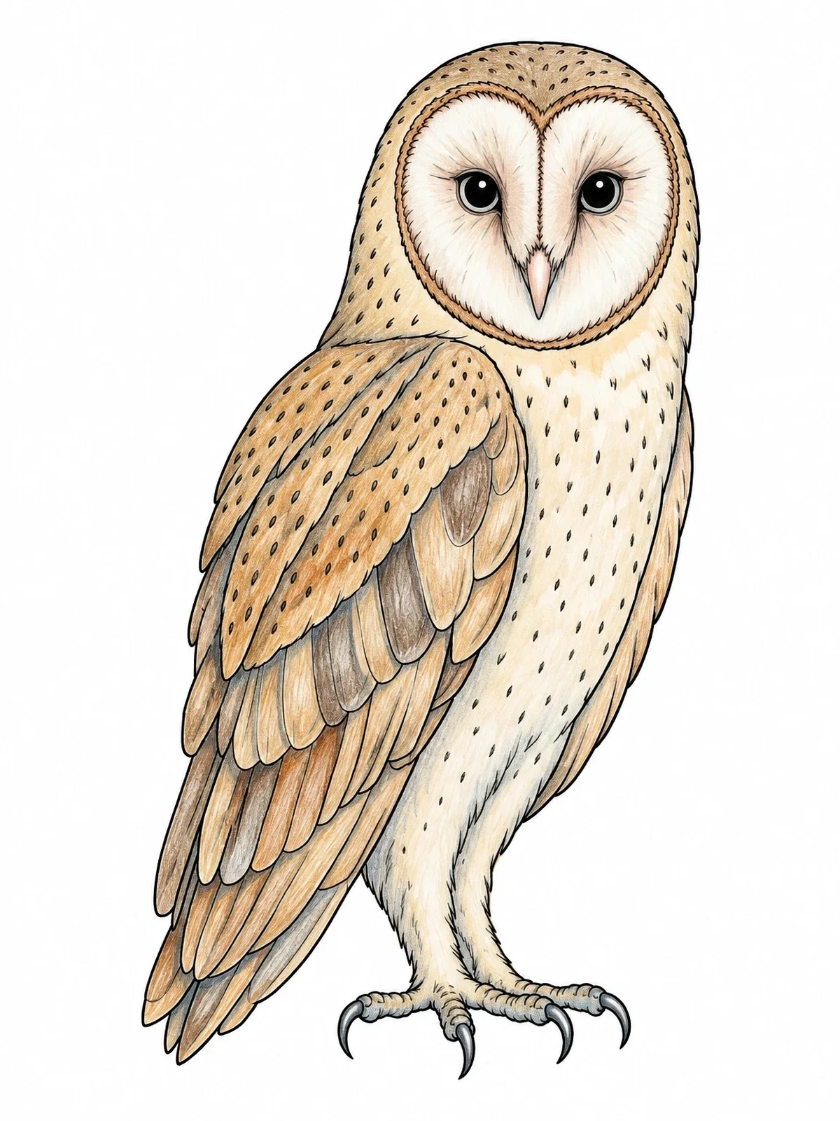 Colored example of the Realistic Standing Barn Owl coloring page