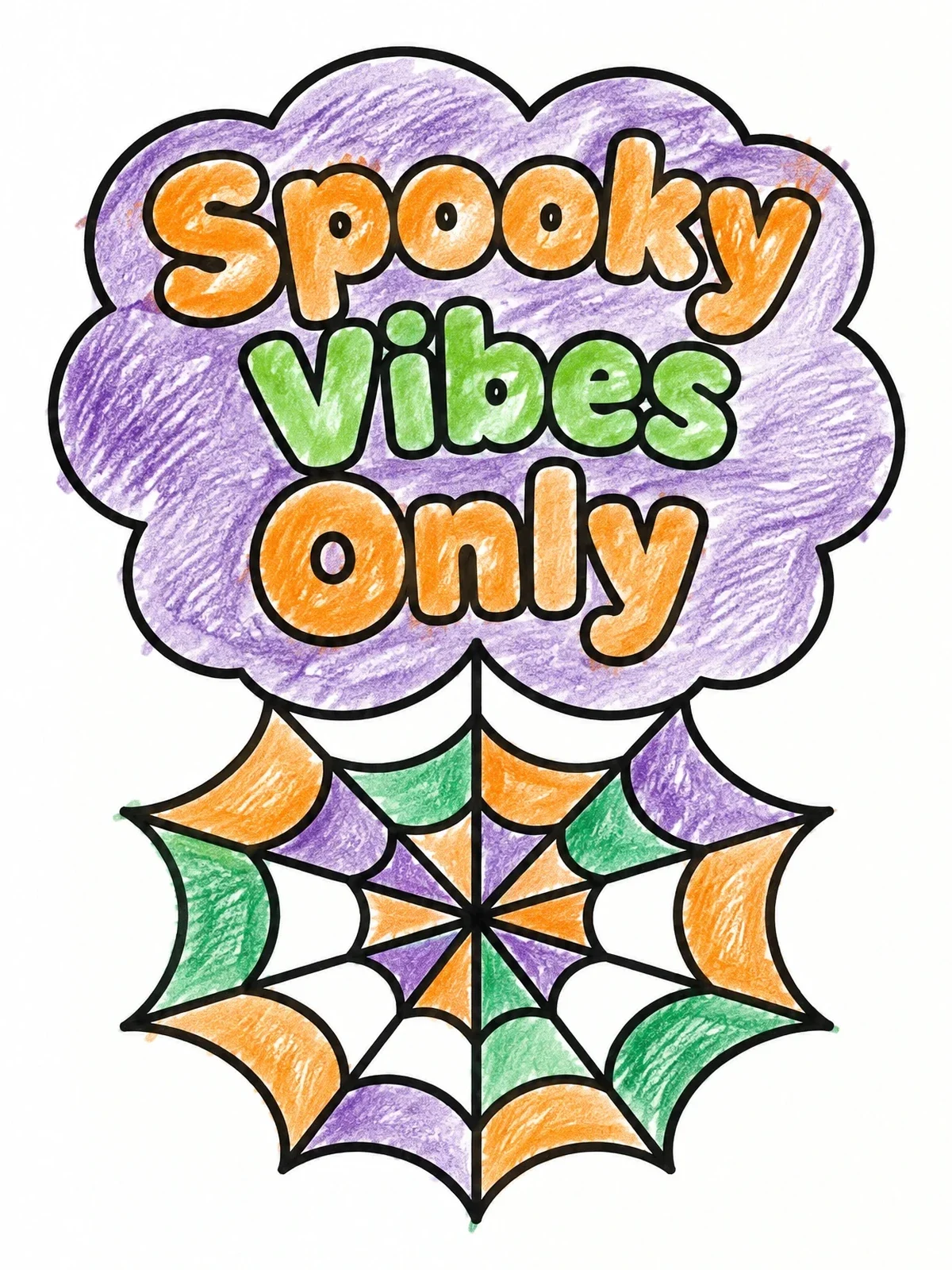 Colored example of the Spooky Vibes Spiderweb Sign coloring page