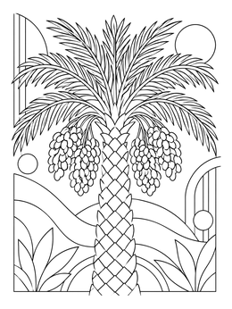 Free printable Date Palm Tree With Fruit Clusters coloring page