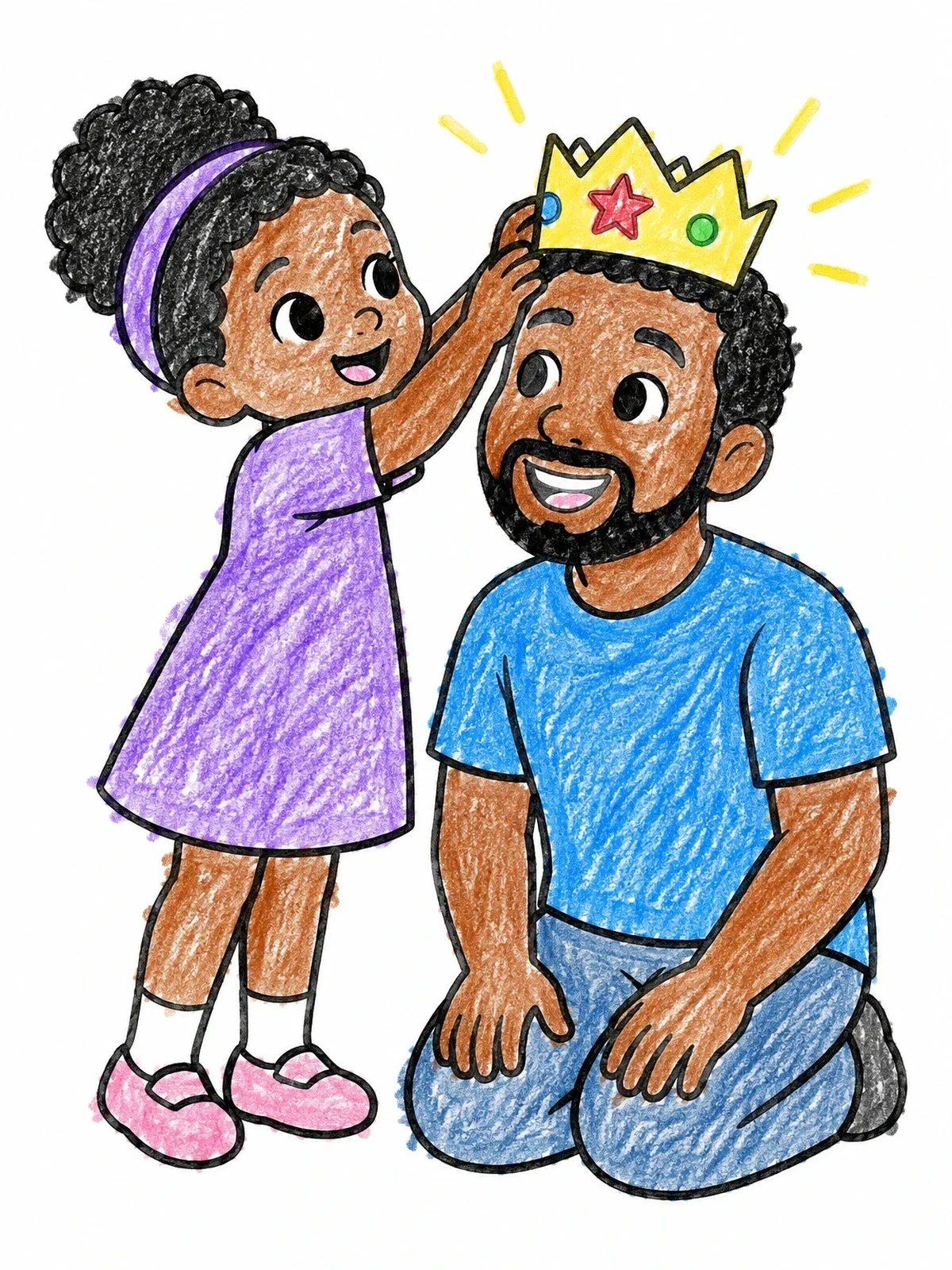 Colored example of the Daughter Crowning Her Smiling Dad coloring page