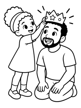 Free printable Daughter Crowning Her Smiling Dad coloring page