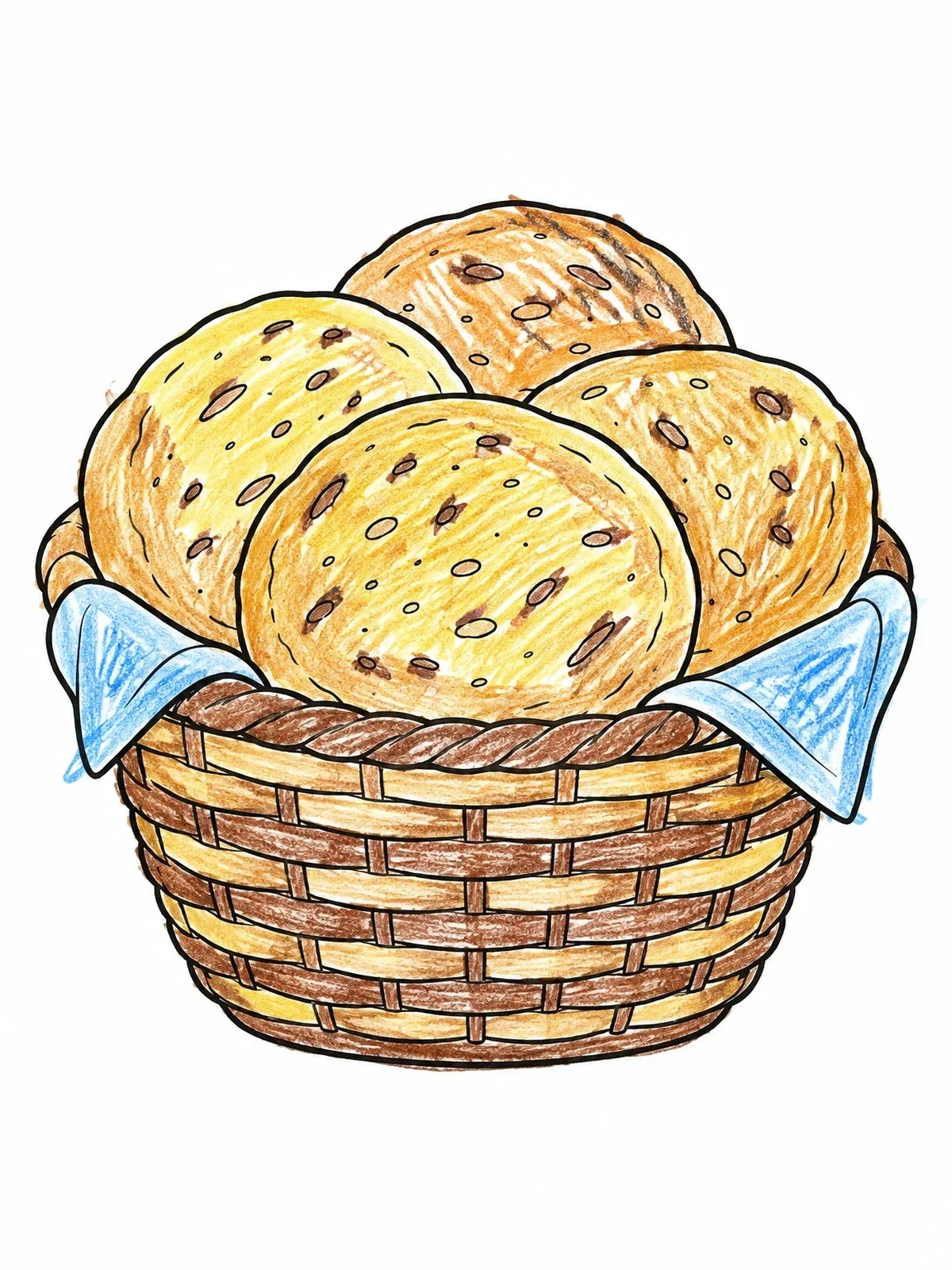 Colored example of the Basket Of Fresh Loaves For The Camp coloring page