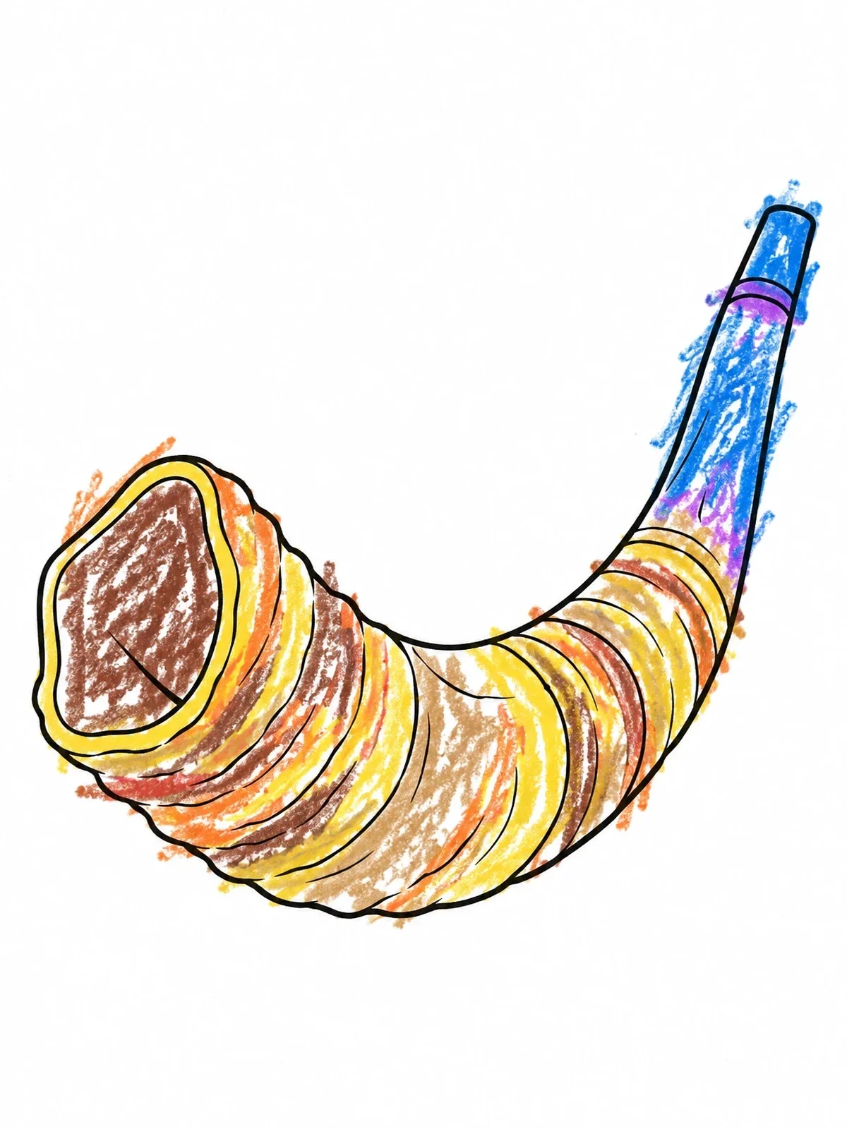 Colored example of the Biblical Shofar Ram Horn coloring page