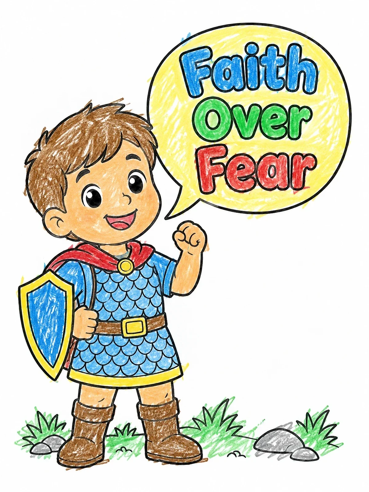 Colored example of the Brave Boy In Armor coloring page