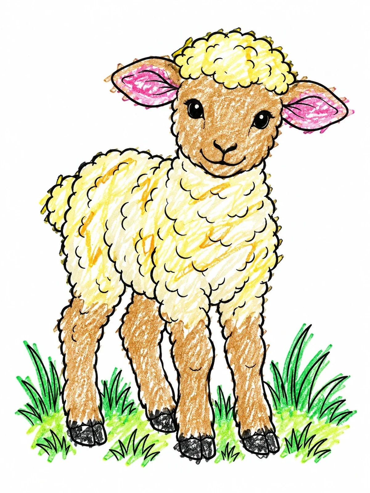 Colored example of the Cheerful Lamb In The Grass coloring page