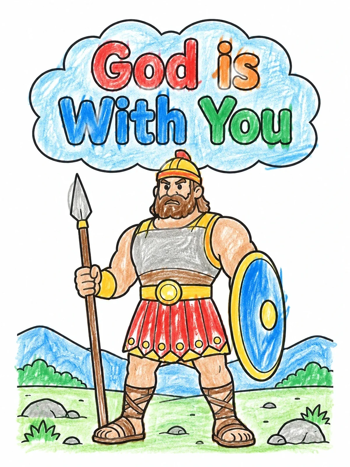 Colored example of the Giant Goliath In Armor coloring page