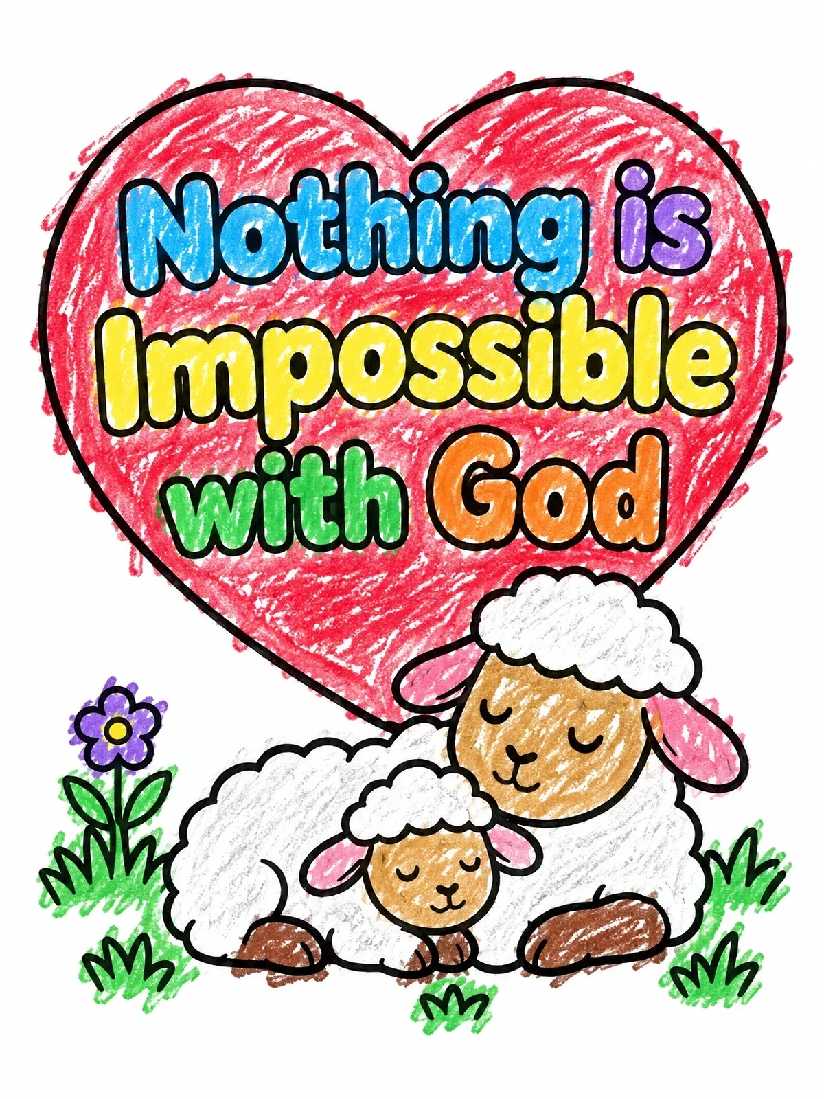 Colored example of the Resting Sheep With Heart Message coloring page