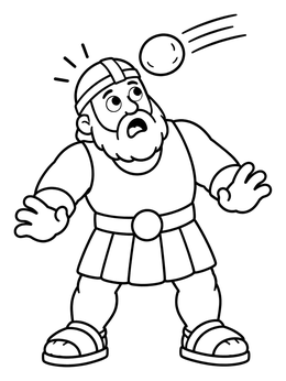 Free printable Surprised Goliath And The Flying Stone coloring page