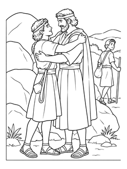 Free printable David And Jonathan Embracing In Fellowship coloring page