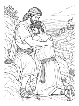 Free printable David And Jonathan Embracing In Tears coloring page