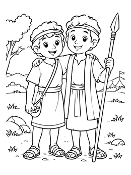 Free printable David And Jonathan Standing Together coloring page