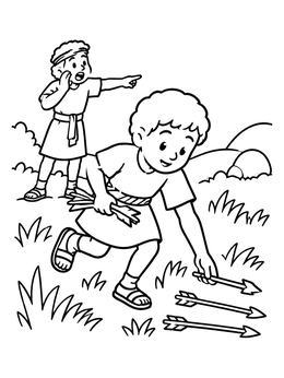 Free printable Boy Collecting Arrows For Jonathan coloring page