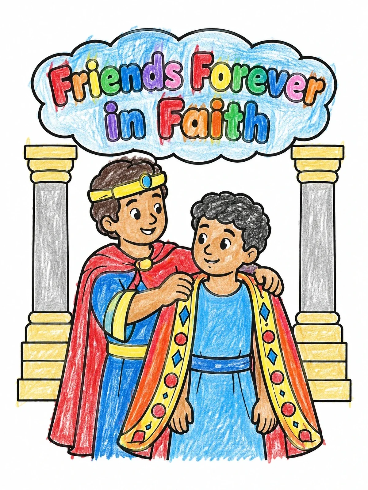 Colored example of the Jonathan Sharing His Robe With David coloring page
