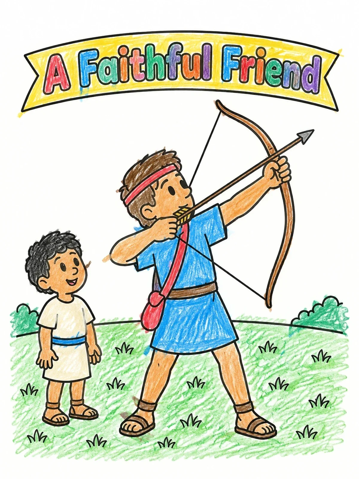 Colored example of the Jonathan Shooting Arrows In Field coloring page