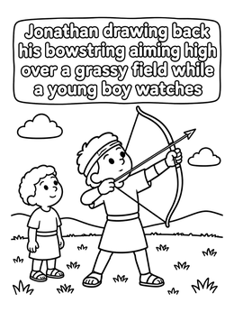 Free printable Jonathan Shoots Arrow Near Young Boy coloring page