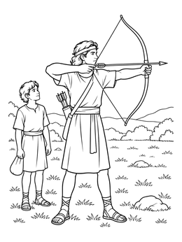 Free printable Jonathan Shooting Arrows In The Field coloring page