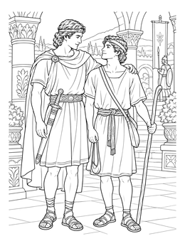 Free printable David And Jonathan At The Palace coloring page