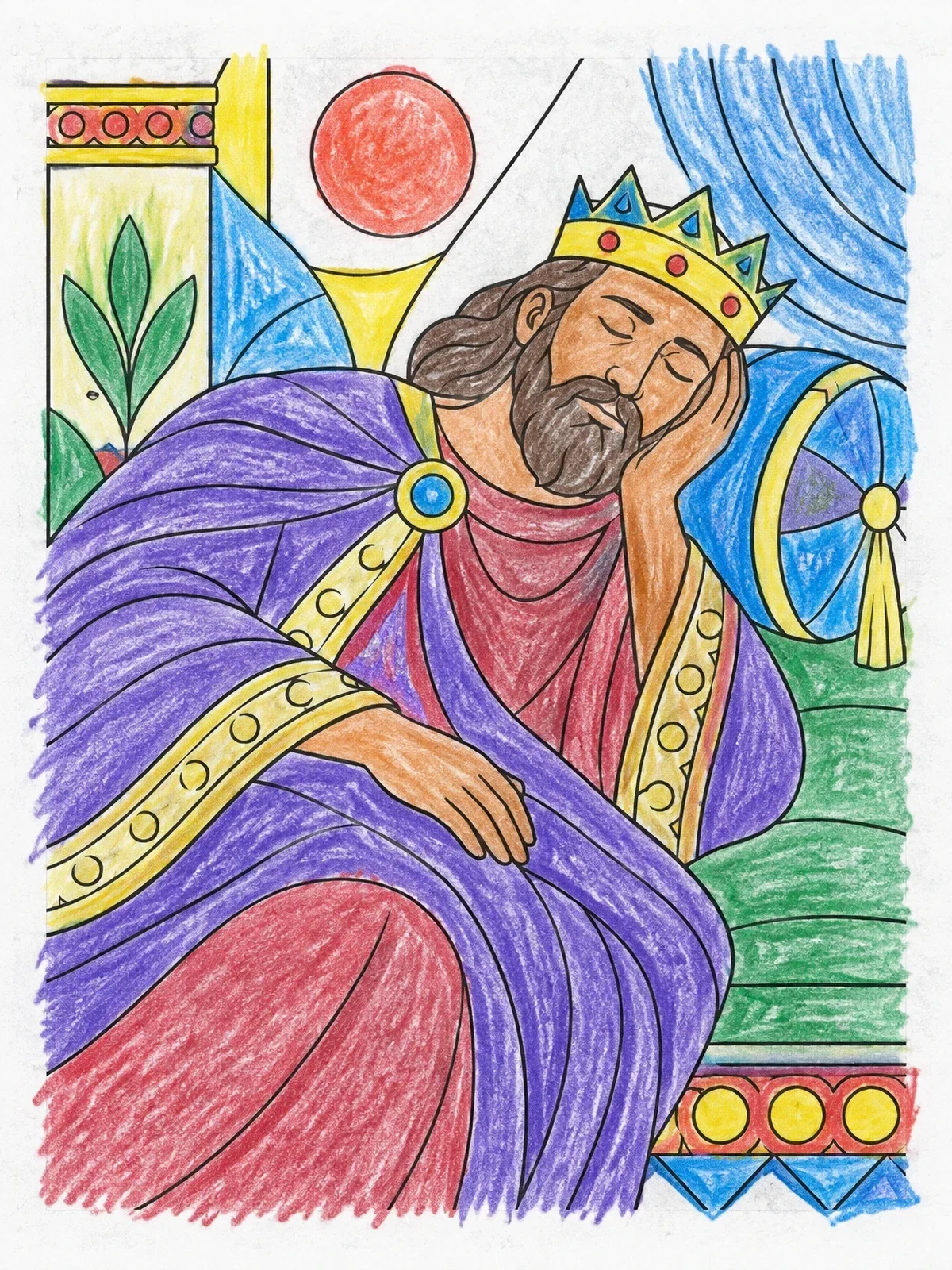 Colored example of the King Saul Resting On His Couch coloring page