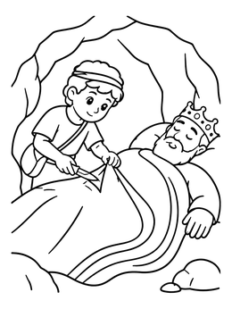 Free printable David Cutting King Saul's Robe coloring page