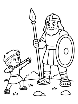 Free printable David Facing The Giant Goliath coloring page