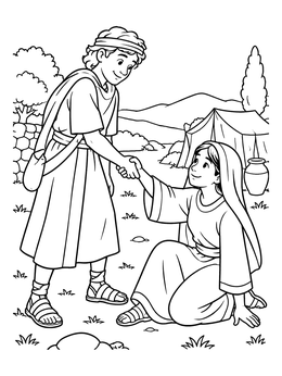 Free printable David Helping Abigail Stand Up coloring page
