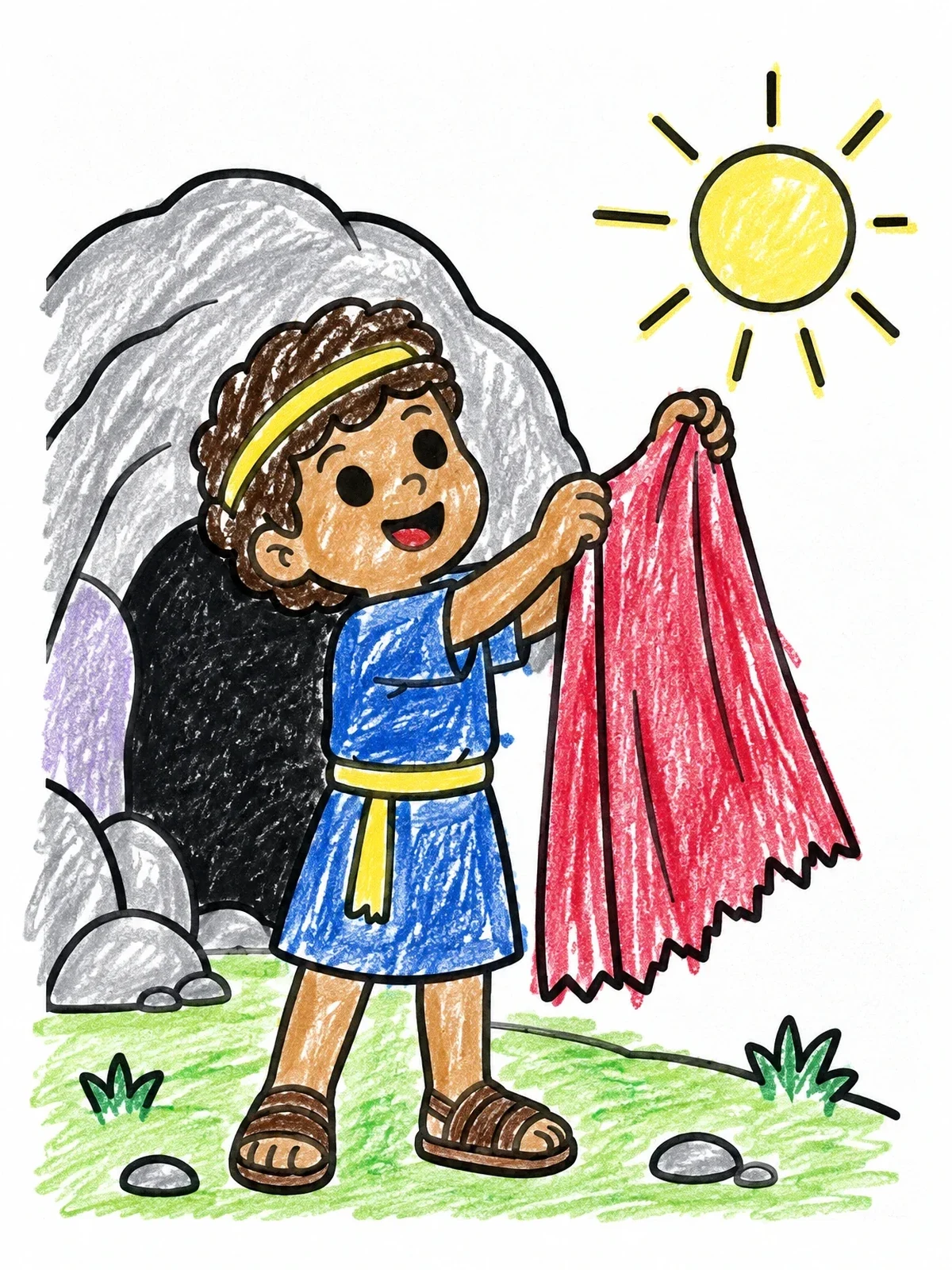 Colored example of the David With Cut Robe By The Cave coloring page