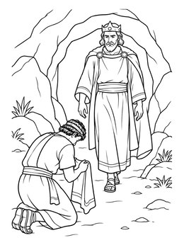 Free printable David Kneeling Before King Saul coloring page